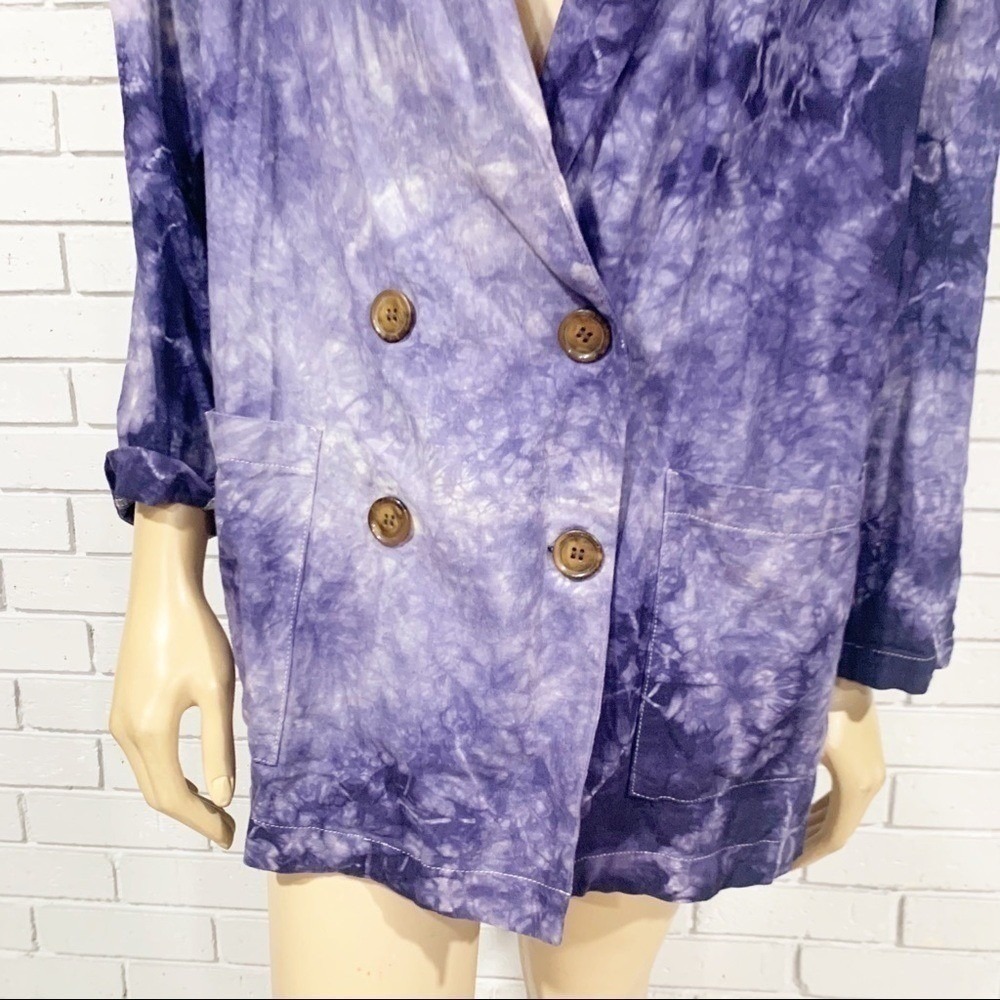 Anthropologie Amadi Purple Tie Dye Oversized Double Breasted Linen Blend Blazer - Picture 4 of 11